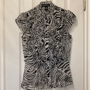 Small Seductions zebra print ruffle skirt with black satin buttons and waist tie